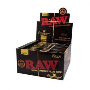 RAW | Black Connoisseur Kingsize Slim Rolling Papers + Tips – Box of 24